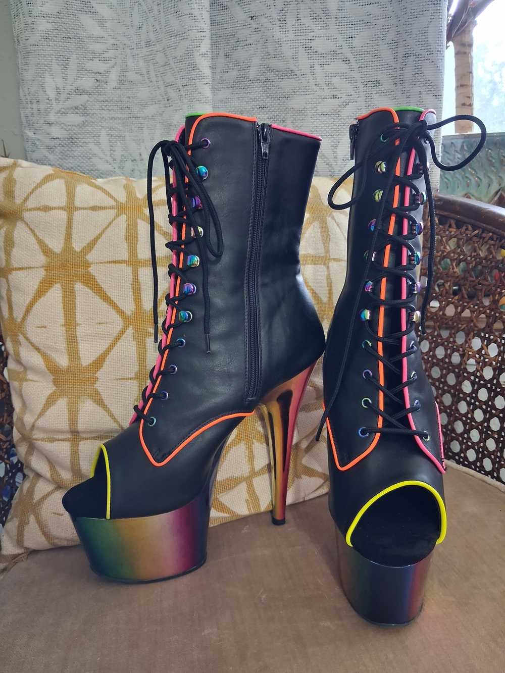 Pleaser platform boot heels 10 rainbow chrome dancer exotic performer goth sexy